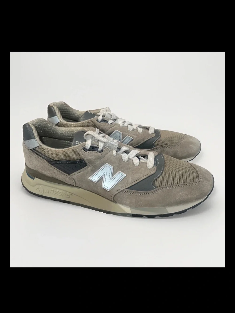 New Balance 998 Made in USA Grey Navy Blue  Size 12 Mens Running Shoes M998